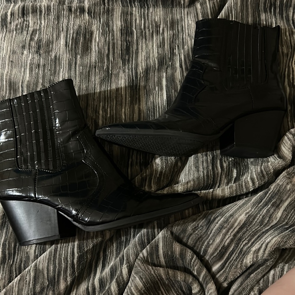 Black croc booties